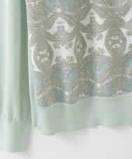 PJSEE03520 CHRISTIAN AUJARD Lサイズ(クリスチャン・オジャール Lサイズ) 【大きいサイズ/アンサンブル対応】レーシーオーナメントプリントカーディガン グリーン