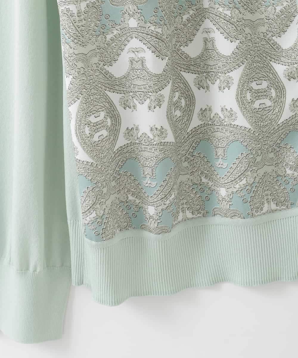 PJSEE03520 CHRISTIAN AUJARD Lサイズ(クリスチャン・オジャール Lサイズ) 【大きいサイズ/アンサンブル対応】レーシーオーナメントプリントカーディガン グリーン