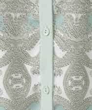 PJSEE03520 CHRISTIAN AUJARD Lサイズ(クリスチャン・オジャール Lサイズ) 【大きいサイズ/アンサンブル対応】レーシーオーナメントプリントカーディガン グリーン