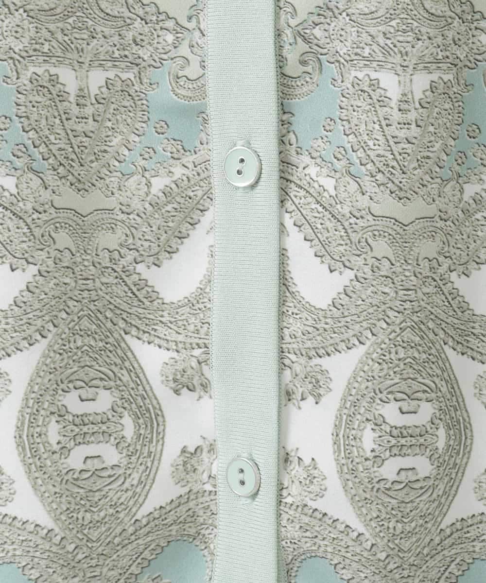 PJSEE03520 CHRISTIAN AUJARD Lサイズ(クリスチャン・オジャール Lサイズ) 【大きいサイズ/アンサンブル対応】レーシーオーナメントプリントカーディガン グリーン