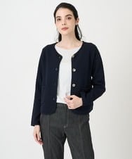 PJSEE10490 CHRISTIAN AUJARD Lサイズ(クリスチャン・オジャール Lサイズ) 【大きいサイズ】ツィーディーニットジャケット ネイビー