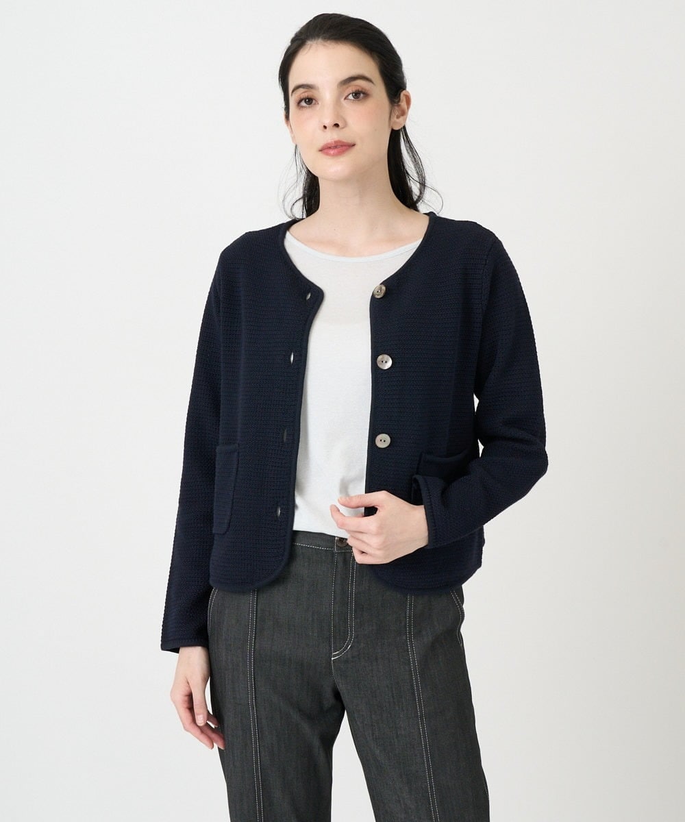 PJSEE10490 CHRISTIAN AUJARD Lサイズ(クリスチャン・オジャール Lサイズ) 【大きいサイズ】ツィーディーニットジャケット ネイビー