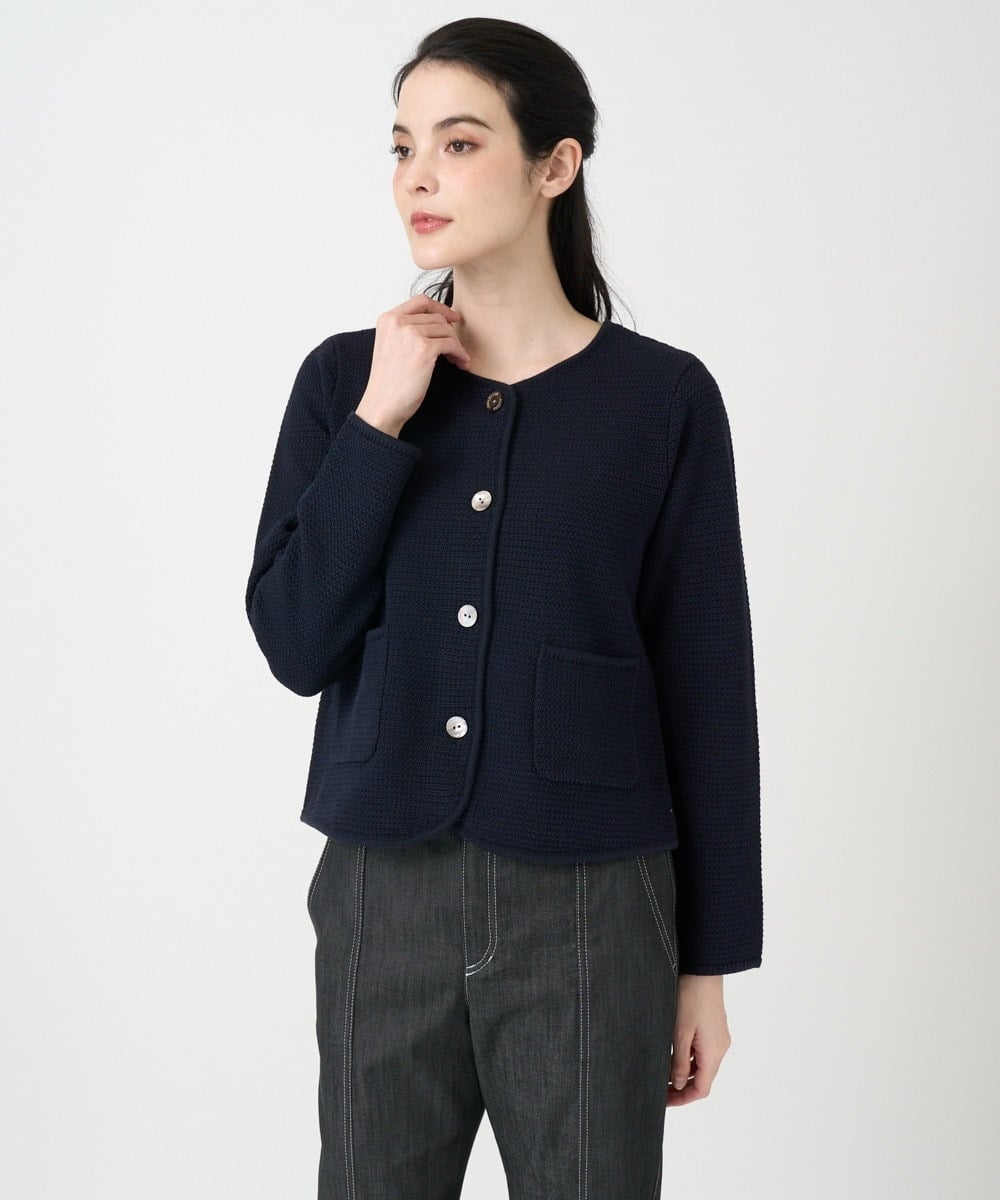 PJSEE10490 CHRISTIAN AUJARD Lサイズ(クリスチャン・オジャール Lサイズ) 【大きいサイズ】ツィーディーニットジャケット ネイビー