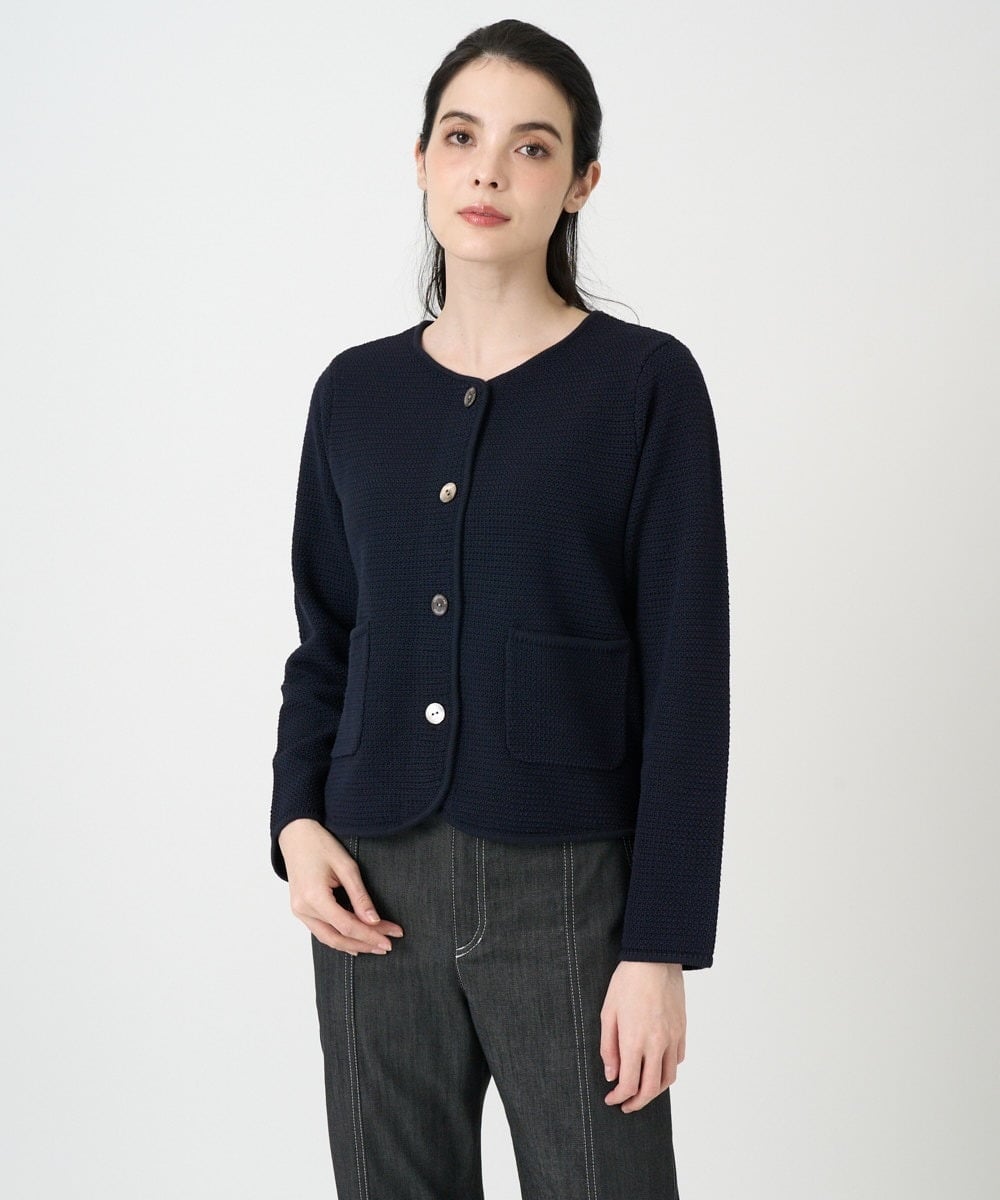 PJSEE10490 CHRISTIAN AUJARD Lサイズ(クリスチャン・オジャール Lサイズ) 【大きいサイズ】ツィーディーニットジャケット ネイビー