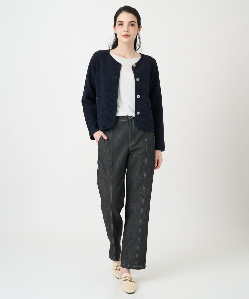 PJSEE10490 CHRISTIAN AUJARD Lサイズ(クリスチャン・オジャール Lサイズ) 【大きいサイズ】ツィーディーニットジャケット ネイビー