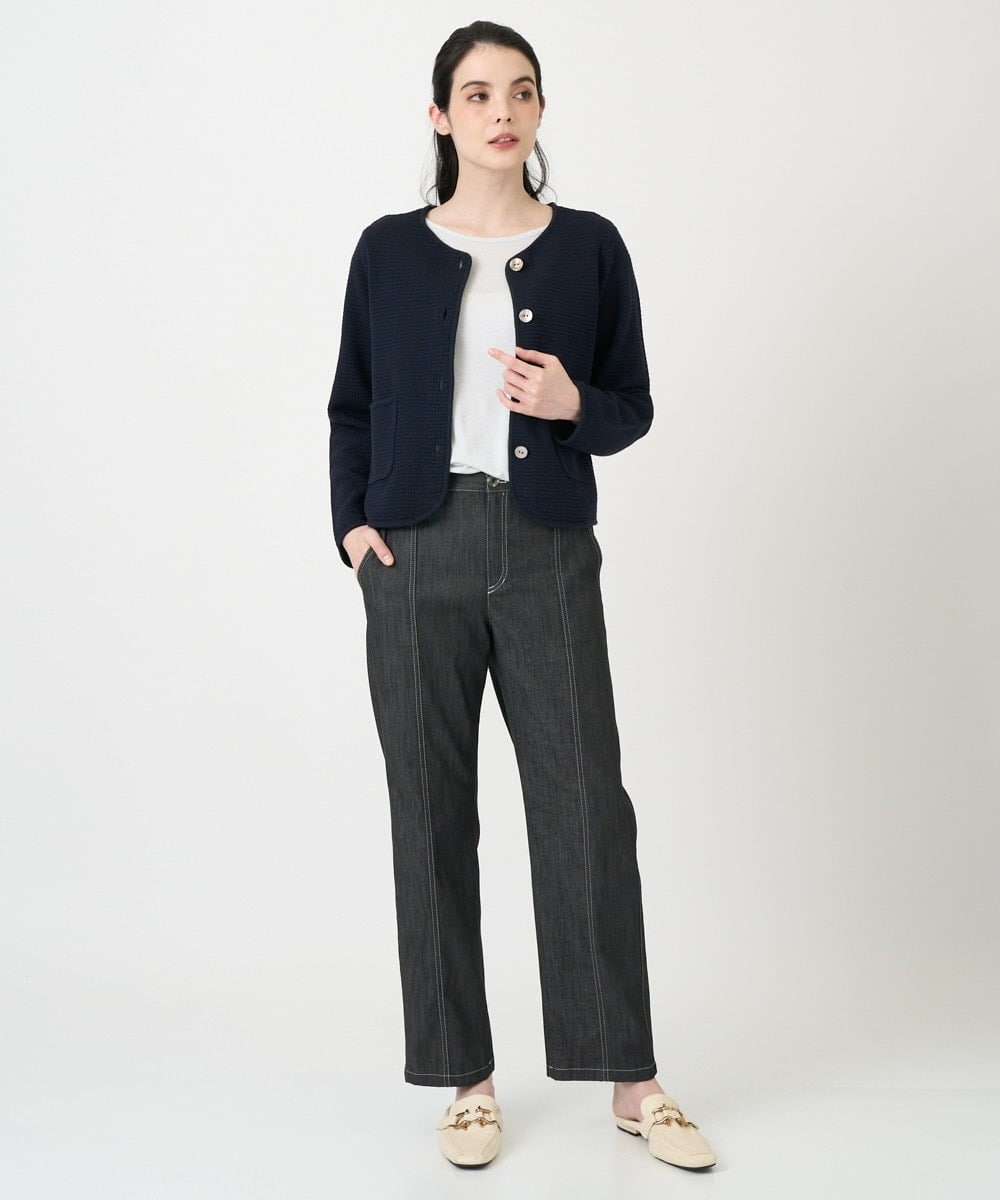 PJSEE10490 CHRISTIAN AUJARD Lサイズ(クリスチャン・オジャール Lサイズ) 【大きいサイズ】ツィーディーニットジャケット ネイビー