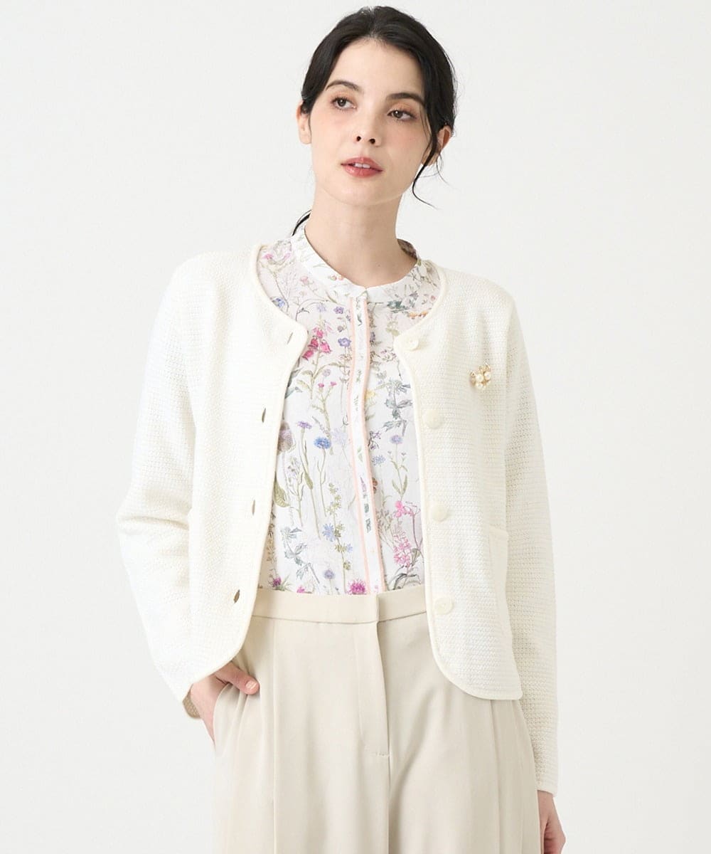 PJSEE10490 CHRISTIAN AUJARD Lサイズ(クリスチャン・オジャール Lサイズ) 【大きいサイズ】ツィーディーニットジャケット アイボリー