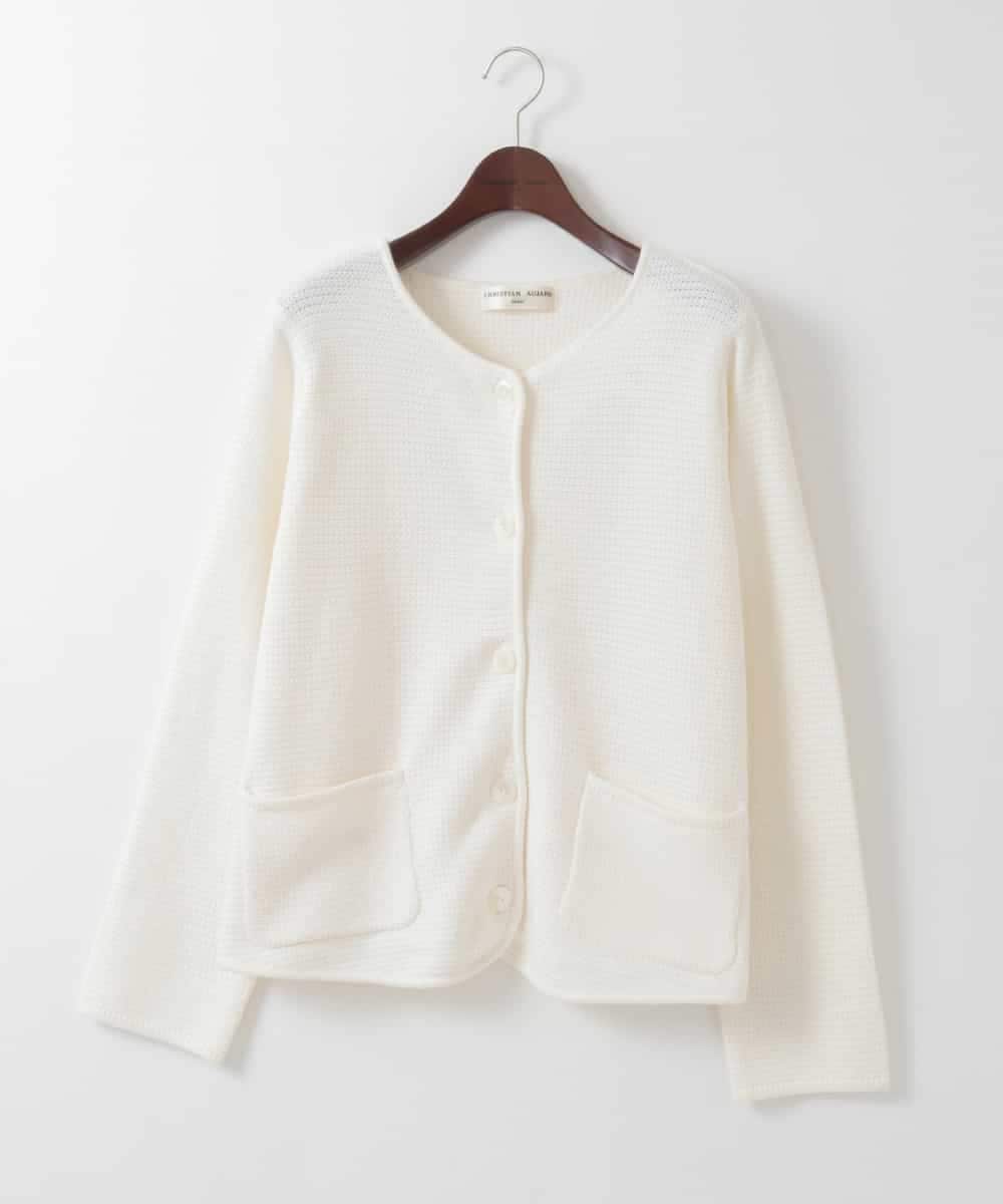 PJSEE10490 CHRISTIAN AUJARD Lサイズ(クリスチャン・オジャール Lサイズ) 【大きいサイズ】ツィーディーニットジャケット アイボリー