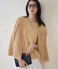 PJSGD22360 CHRISTIAN AUJARD Lサイズ(クリスチャン・オジャール Lサイズ) 【大きいサイズ】リネンライクニットカーディガン マスタード