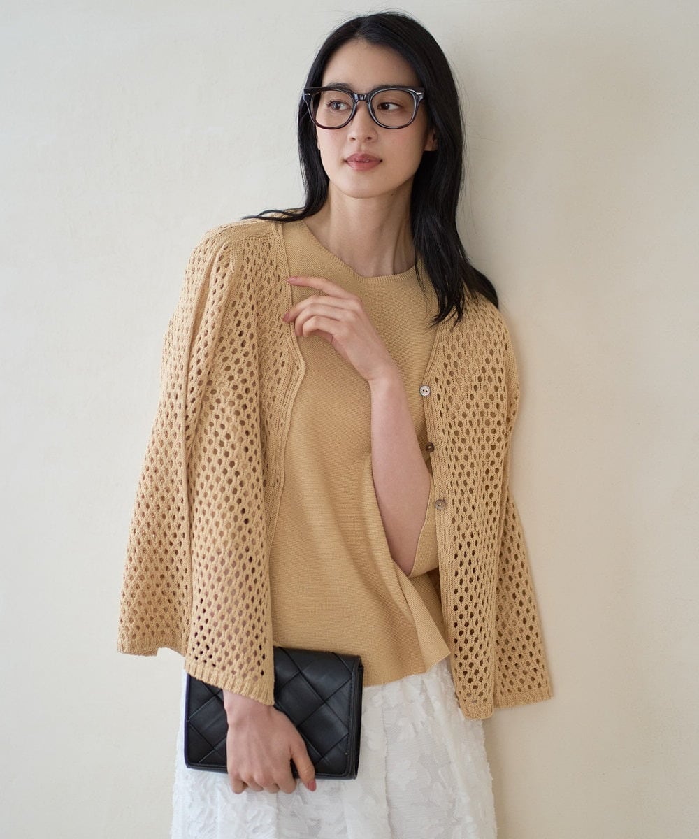 PJSGD22360 CHRISTIAN AUJARD Lサイズ(クリスチャン・オジャール Lサイズ) 【大きいサイズ】リネンライクニットカーディガン マスタード