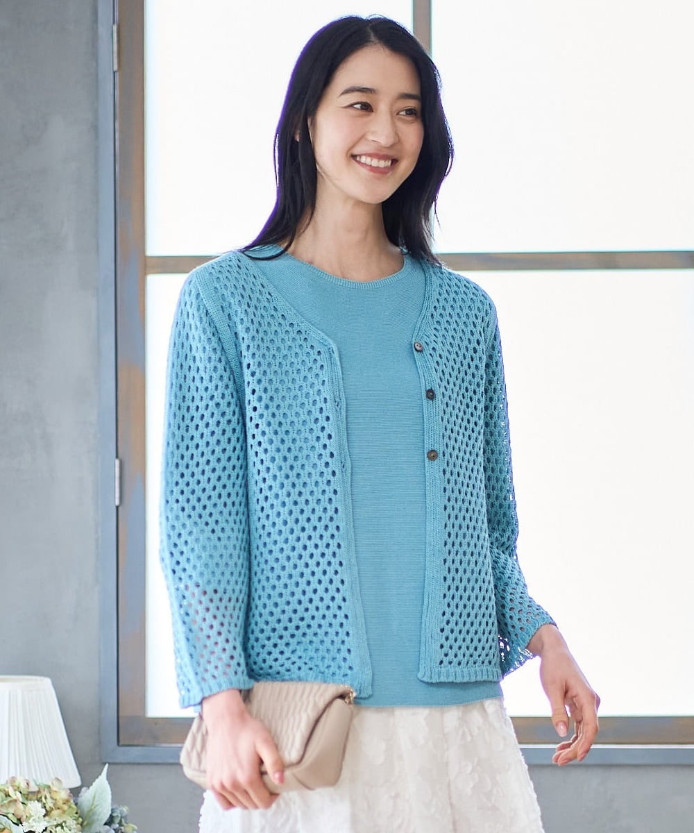 PJSGD22360 CHRISTIAN AUJARD Lサイズ(クリスチャン・オジャール Lサイズ) 【大きいサイズ】リネンライクニットカーディガン ライトブルー