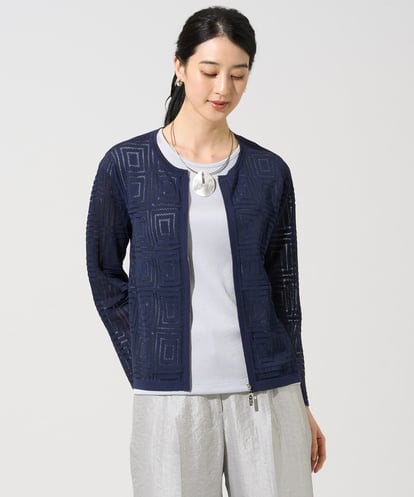 PJSGE10520 CHRISTIAN AUJARD Lサイズ 【大きいサイズ】スクエアージャカード羽織り