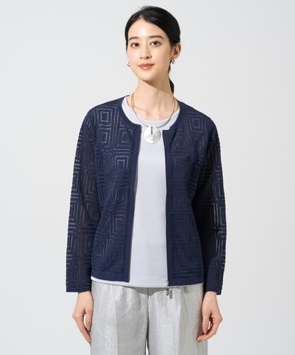 PJSGE10520 CHRISTIAN AUJARD Lサイズ 【大きいサイズ】スクエアージャカード羽織り