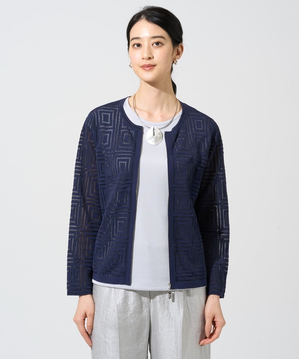 PJSGE10520 CHRISTIAN AUJARD Lサイズ(クリスチャン・オジャール Lサイズ) 【大きいサイズ】スクエアージャカード羽織り ネイビー