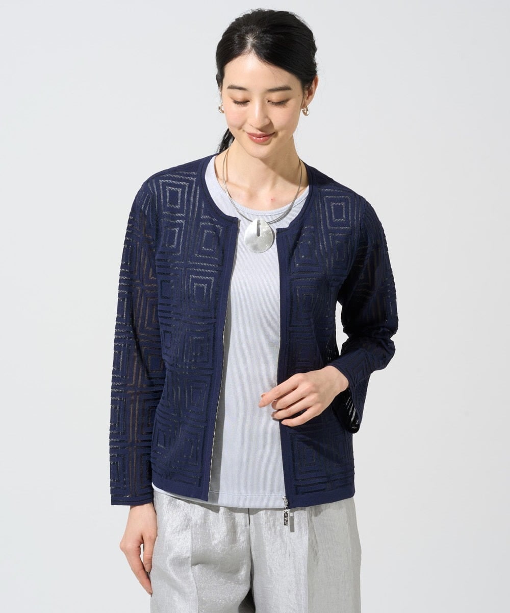 PJSGE10520 CHRISTIAN AUJARD Lサイズ(クリスチャン・オジャール Lサイズ) 【大きいサイズ】スクエアージャカード羽織り ネイビー