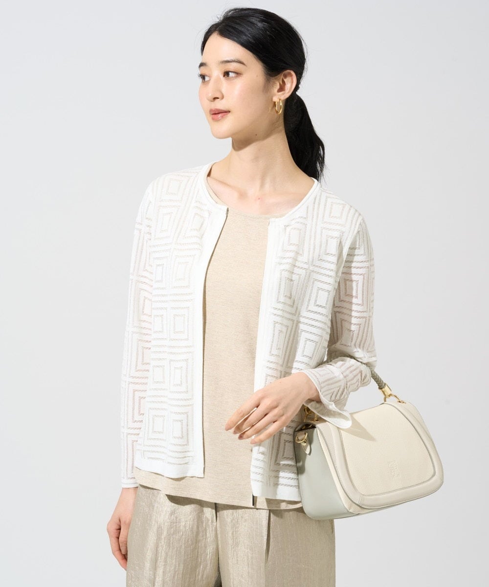 PJSGE10520 CHRISTIAN AUJARD Lサイズ(クリスチャン・オジャール Lサイズ) 【大きいサイズ】スクエアージャカード羽織り アイボリー