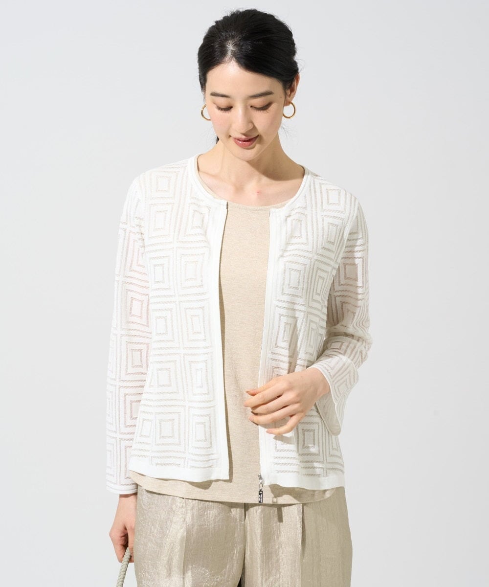 PJSGE10520 CHRISTIAN AUJARD Lサイズ(クリスチャン・オジャール Lサイズ) 【大きいサイズ】スクエアージャカード羽織り アイボリー