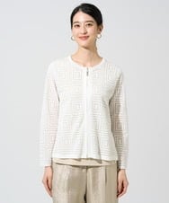 PJSGE10520 CHRISTIAN AUJARD Lサイズ(クリスチャン・オジャール Lサイズ) 【大きいサイズ】スクエアージャカード羽織り アイボリー