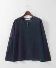 PJSGE10520 CHRISTIAN AUJARD Lサイズ(クリスチャン・オジャール Lサイズ) 【大きいサイズ】スクエアージャカード羽織り ネイビー