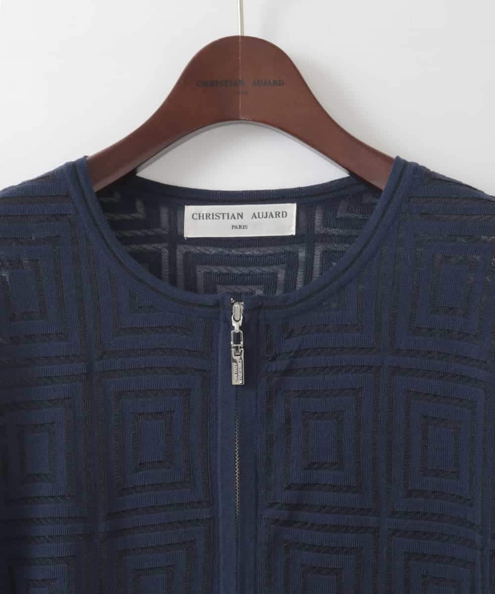 PJSGE10520 CHRISTIAN AUJARD Lサイズ(クリスチャン・オジャール Lサイズ) 【大きいサイズ】スクエアージャカード羽織り ネイビー