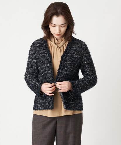 PJSJS31590 CHRISTIAN AUJARD Lサイズ ファンシーチェックニットジャケット