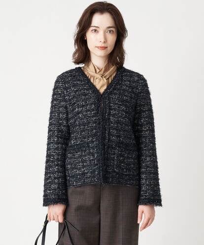 PJSJS31590 CHRISTIAN AUJARD Lサイズ ファンシーチェックニットジャケット