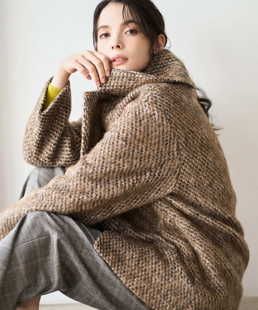 PJUAD30820 CHRISTIAN AUJARD Lサイズ(クリスチャン・オジャール Lサイズ) 【大きいサイズ】シャギーオーバーコート ブラウン