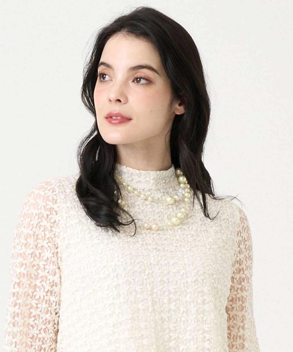 PL2EE01160 CHRISTIAN AUJARD(クリスチャン・オジャール) コットンパールネックレス グリーン×アイボリー系