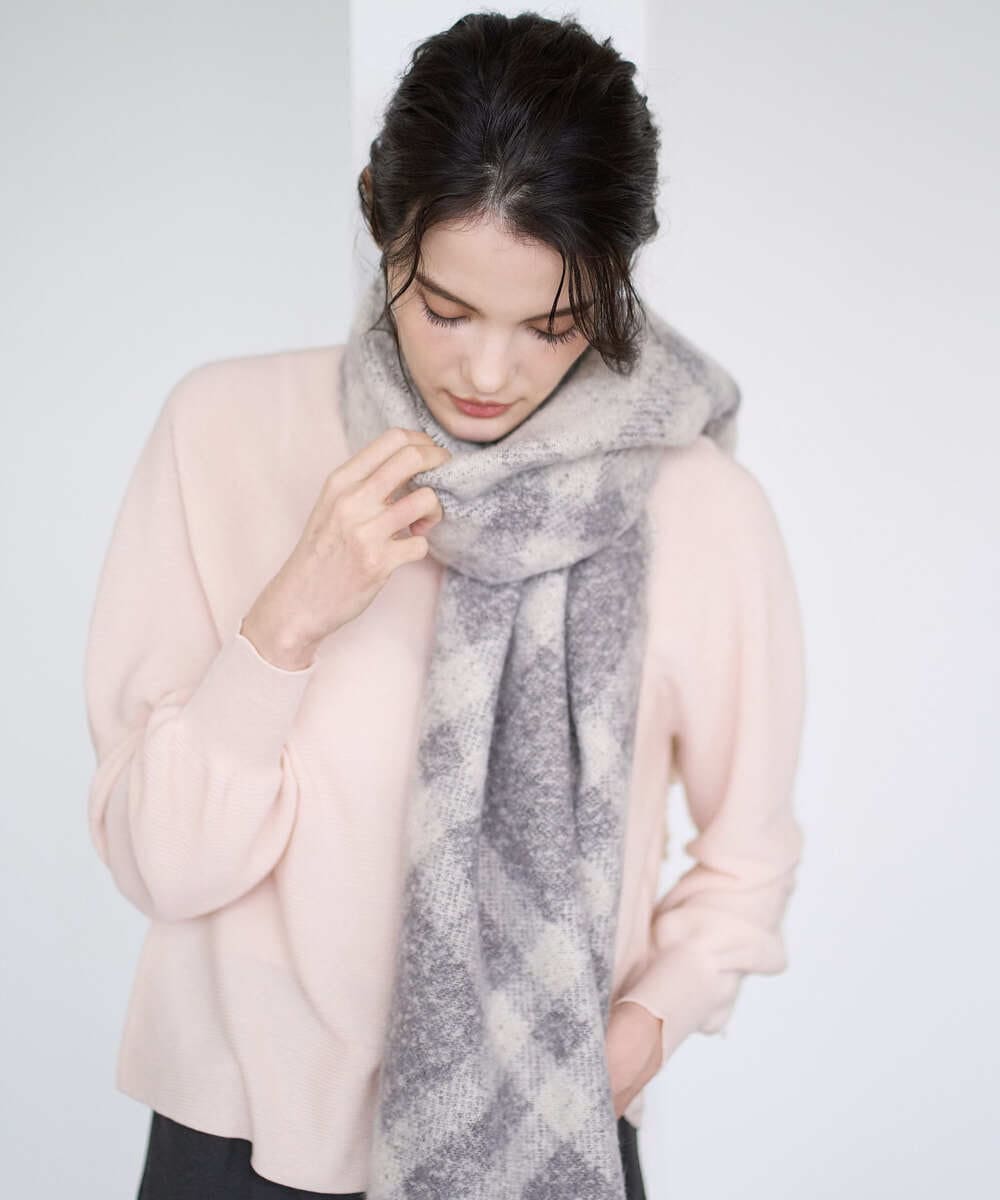 PL3AD08130 CHRISTIAN AUJARD(クリスチャン・オジャール) エアリーバイアスチェックストール ライトグレー