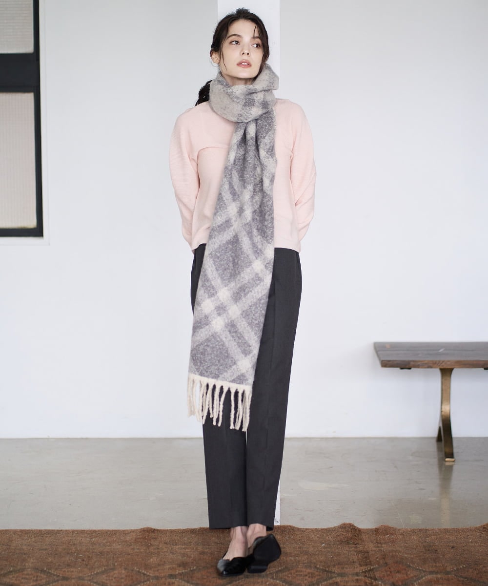 PL3AD08130 CHRISTIAN AUJARD(クリスチャン・オジャール) エアリーバイアスチェックストール ライトグレー