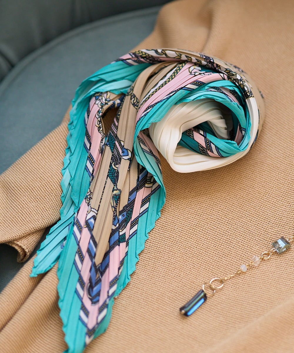 PL3GD14090 CHRISTIAN AUJARD(クリスチャン・オジャール) プリーツスカーフ ブルー