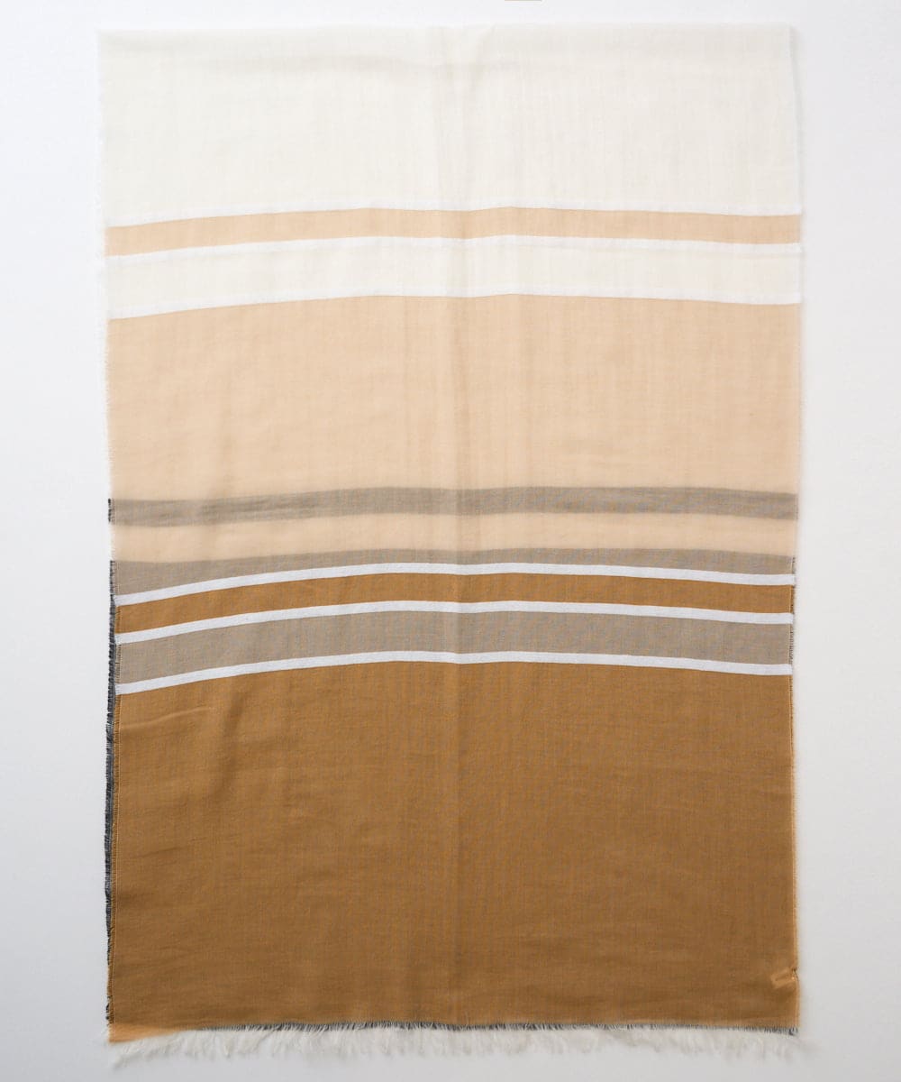 PL3GD22190 CHRISTIAN AUJARD(クリスチャン・オジャール) バイカラーサテンボーダーストール キャメル×ブラック