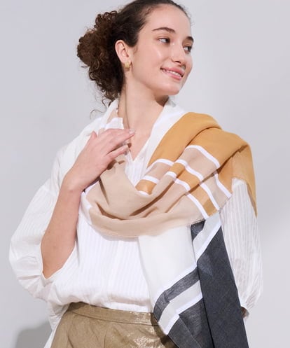 PL3GD22190 CHRISTIAN AUJARD バイカラーサテンボーダーストール