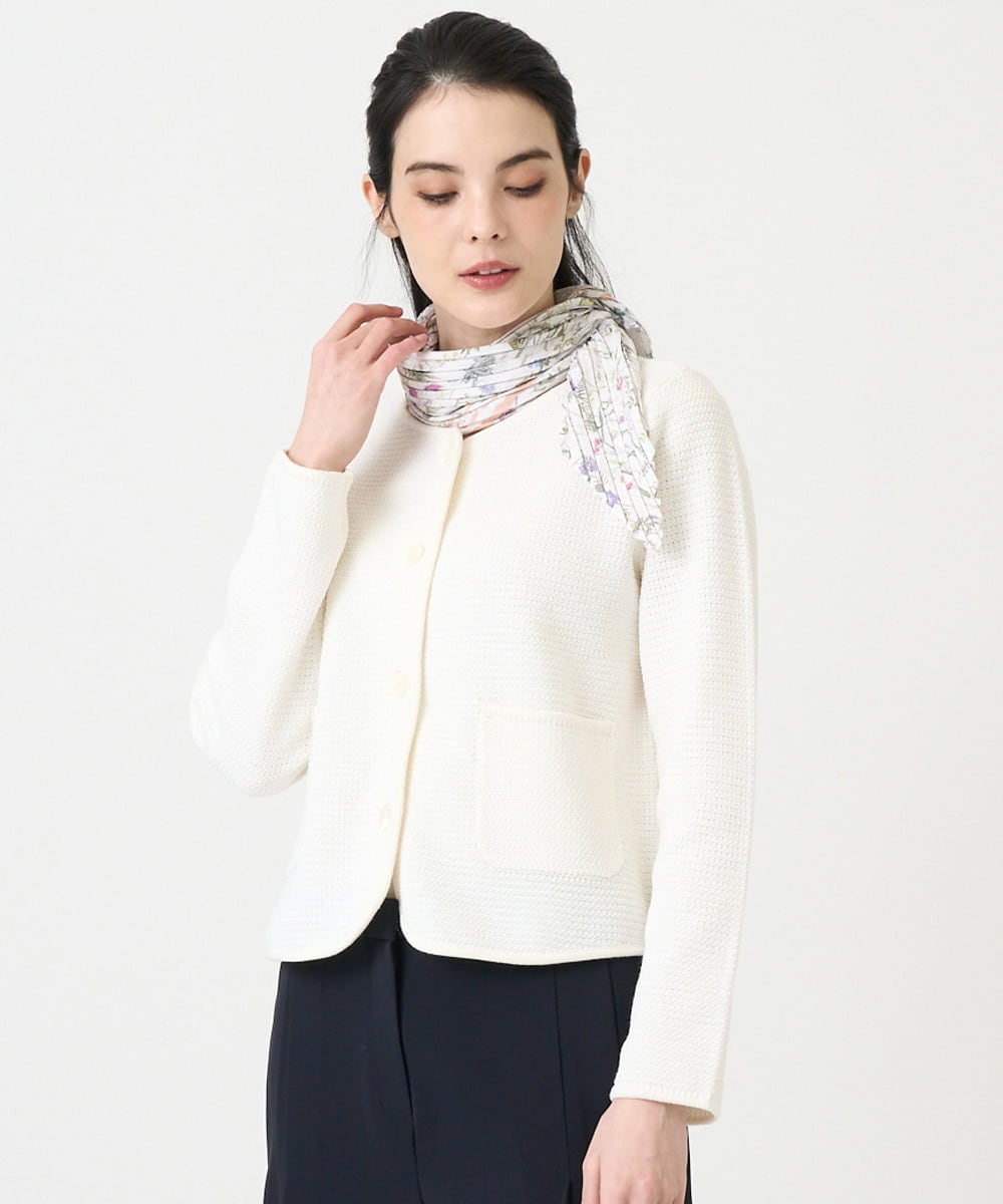 PL3GE05190 CHRISTIAN AUJARD(クリスチャン・オジャール) ボタニカルフラワースカーフ ホワイト×ピンク系