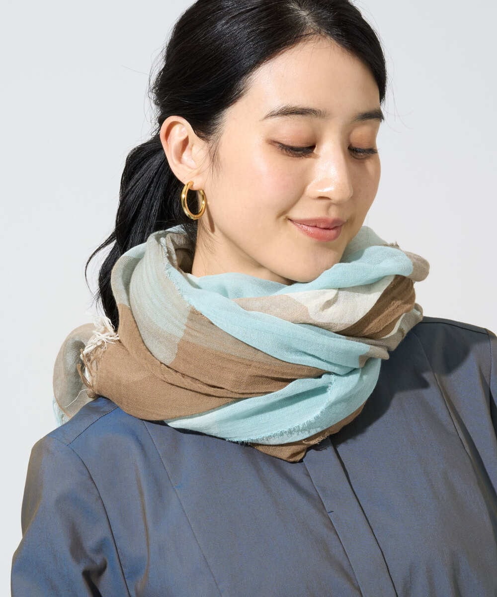 PL3GE08180 CHRISTIAN AUJARD(クリスチャン・オジャール) コットンブロックチェックストール ライトブルー