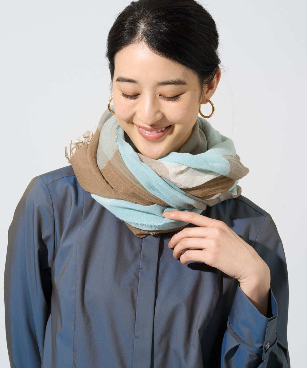 PL3GE08180 CHRISTIAN AUJARD(クリスチャン・オジャール) コットンブロックチェックストール ライトブルー