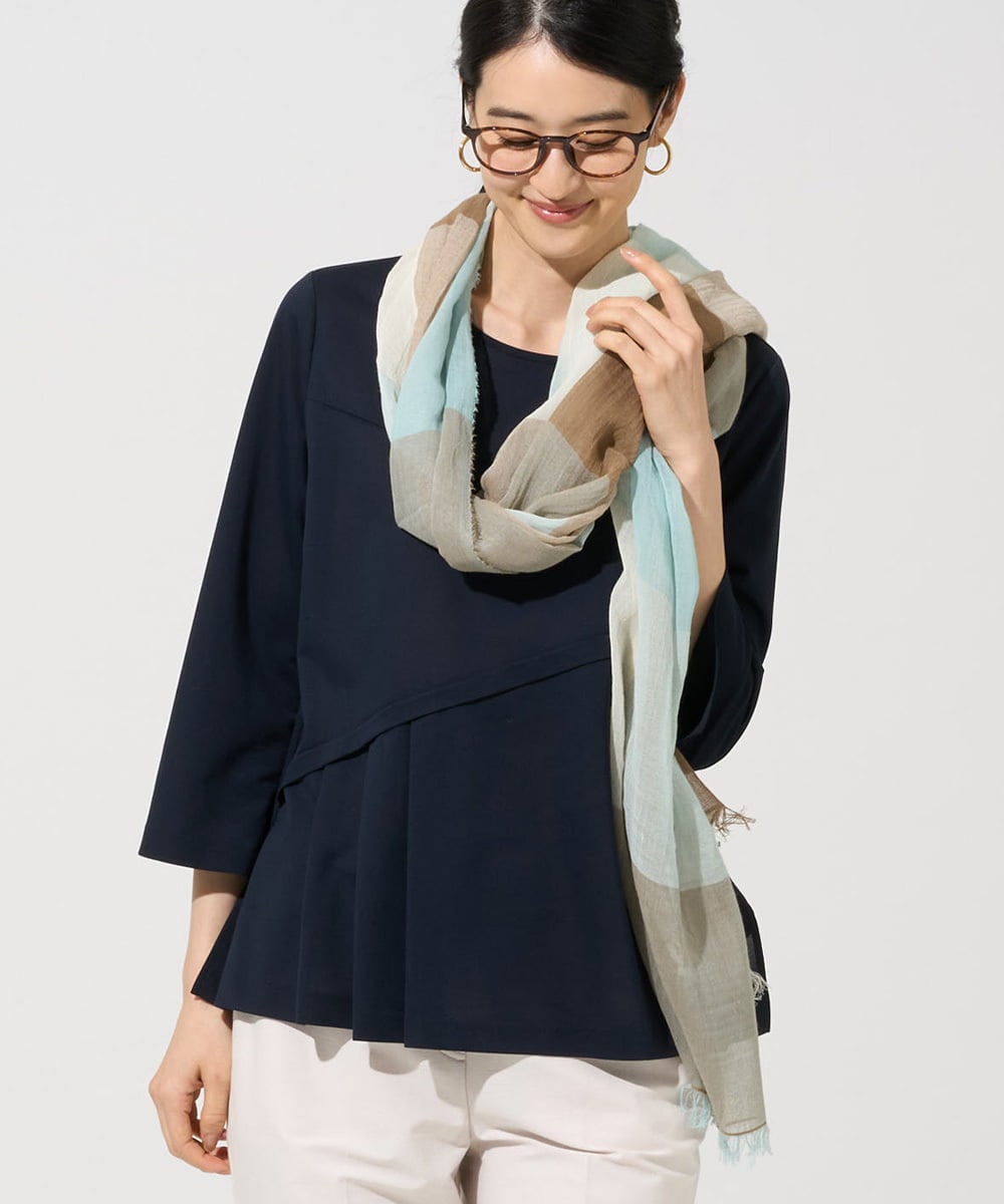 PL3GE08180 CHRISTIAN AUJARD(クリスチャン・オジャール) コットンブロックチェックストール ライトブルー