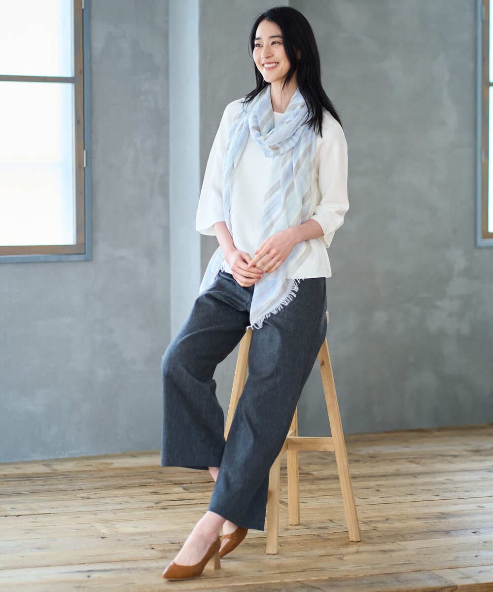 PL3GF16110 CHRISTIAN AUJARD(クリスチャン・オジャール) ボーダーストール ライトブルー