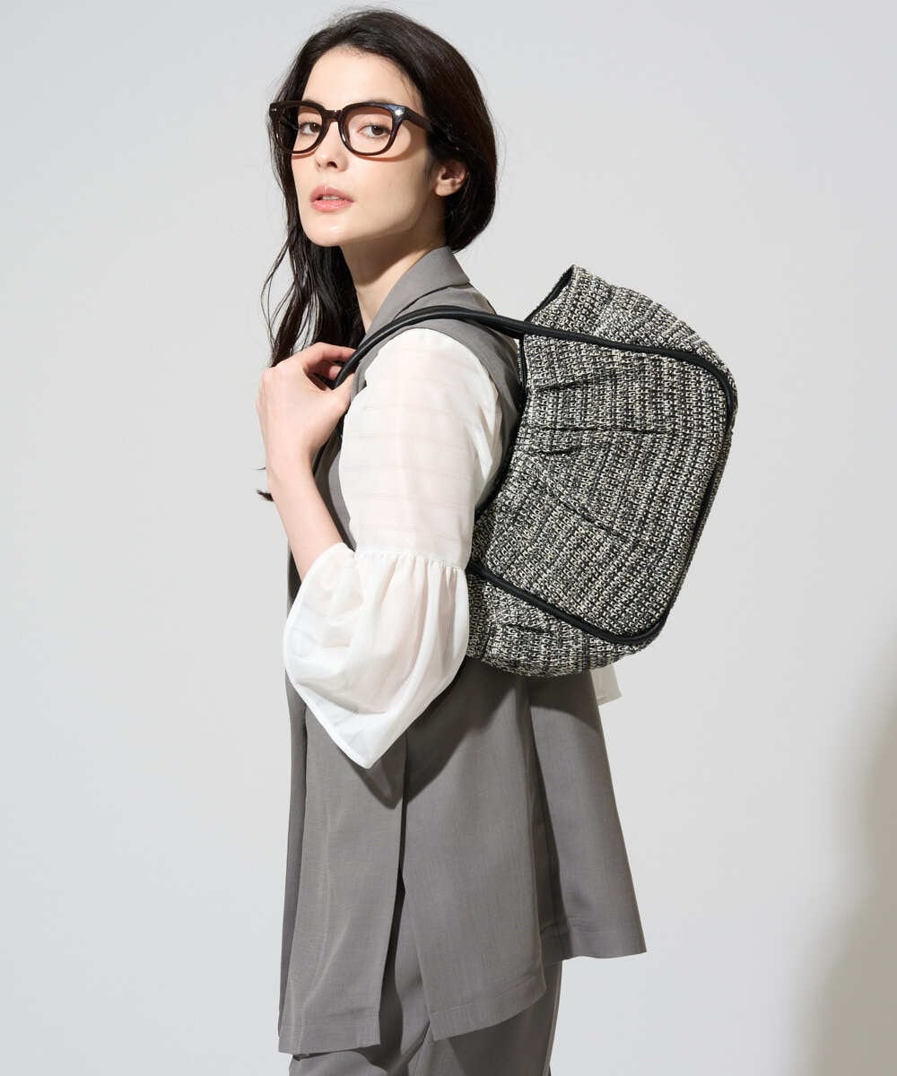 PL5GD15360 CHRISTIAN AUJARD(クリスチャン・オジャール) ラフィアライクハーフムーンバッグ ブラック