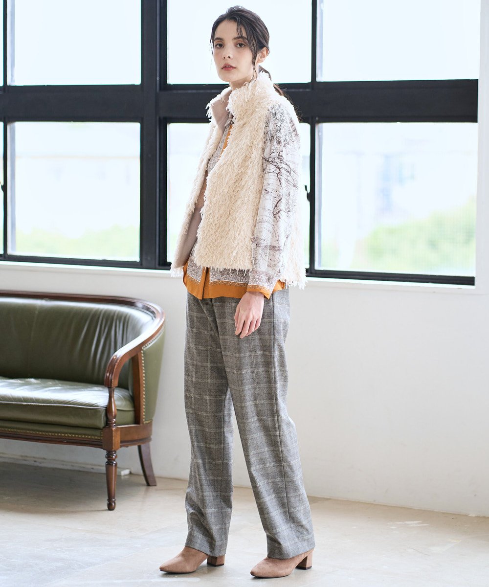 PRBAD32490 CHRISTIAN AUJARD(クリスチャン・オジャール) アートプリント長袖ブラウス ベージュ×オレンジ