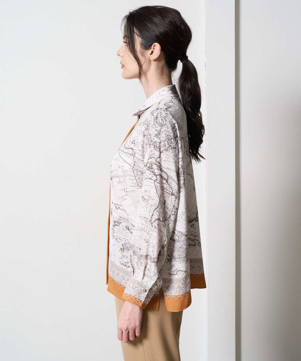 PRBAD32490 CHRISTIAN AUJARD(クリスチャン・オジャール) アートプリント長袖ブラウス ベージュ×オレンジ