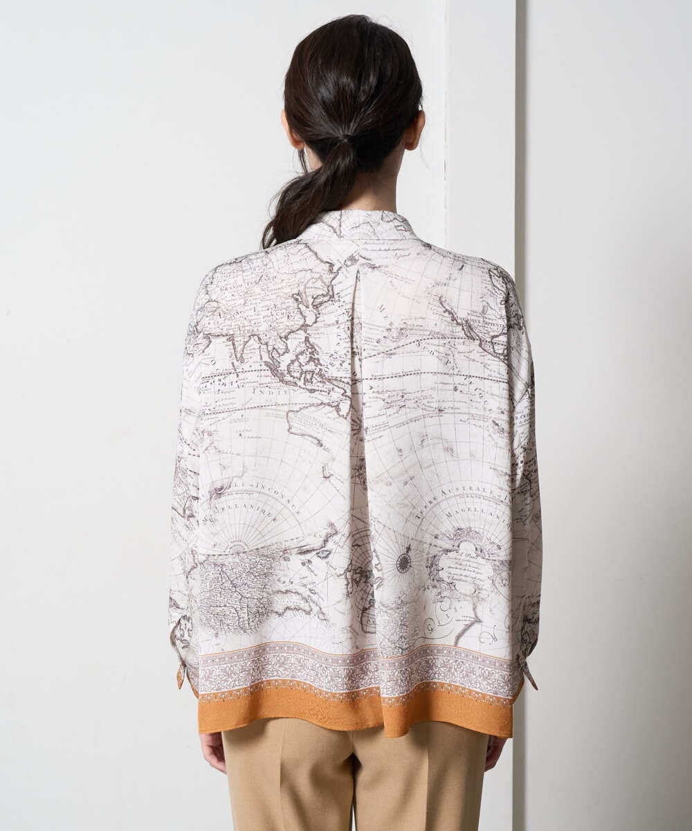 PRBAD32490 CHRISTIAN AUJARD(クリスチャン・オジャール) アートプリント長袖ブラウス ベージュ×オレンジ