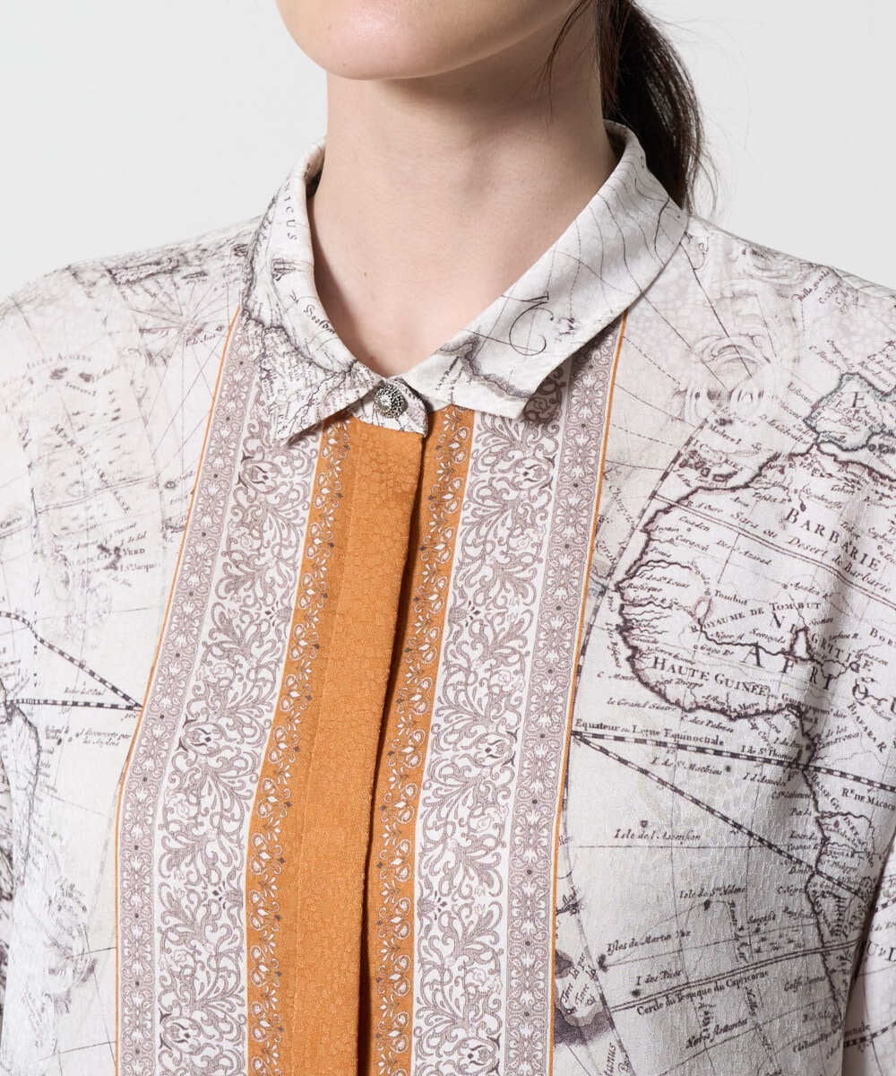 PRBAD32490 CHRISTIAN AUJARD(クリスチャン・オジャール) アートプリント長袖ブラウス ベージュ×オレンジ