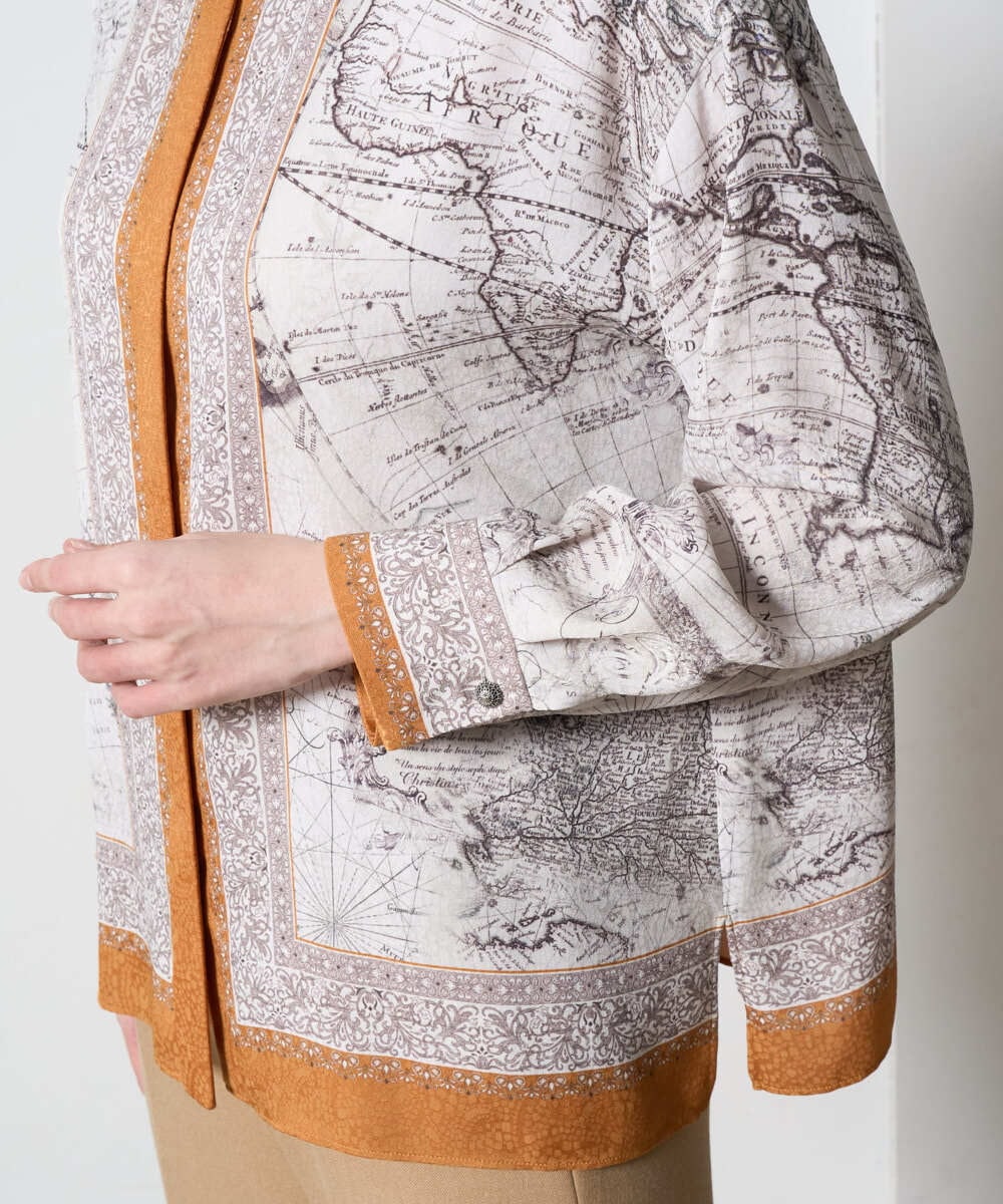 PRBAD32490 CHRISTIAN AUJARD(クリスチャン・オジャール) アートプリント長袖ブラウス ベージュ×オレンジ