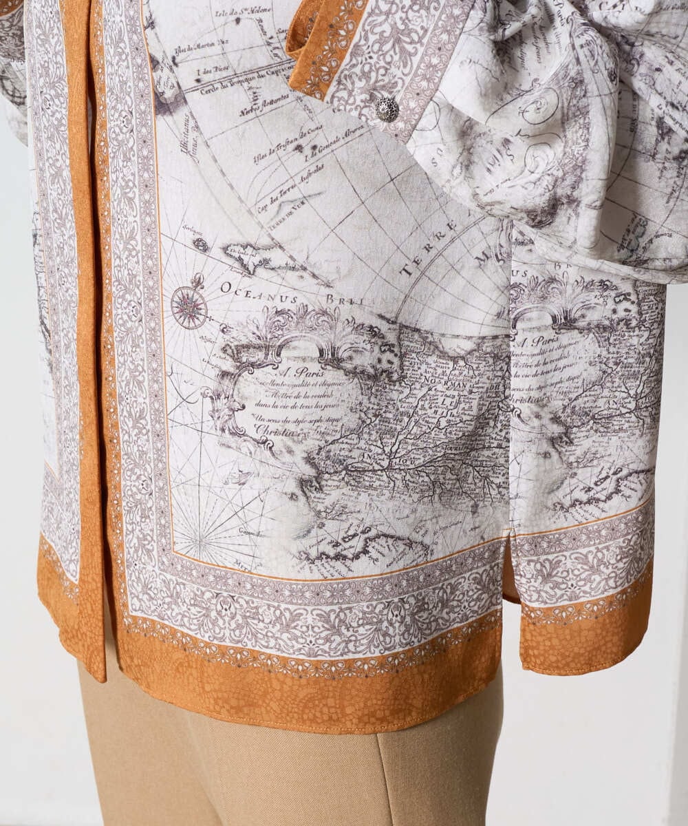 PRBAD32490 CHRISTIAN AUJARD(クリスチャン・オジャール) アートプリント長袖ブラウス ベージュ×オレンジ