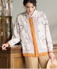 PRBAD32490 CHRISTIAN AUJARD(クリスチャン・オジャール) アートプリント長袖ブラウス ベージュ×オレンジ