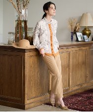 PRBAD32490 CHRISTIAN AUJARD(クリスチャン・オジャール) アートプリント長袖ブラウス ベージュ×オレンジ