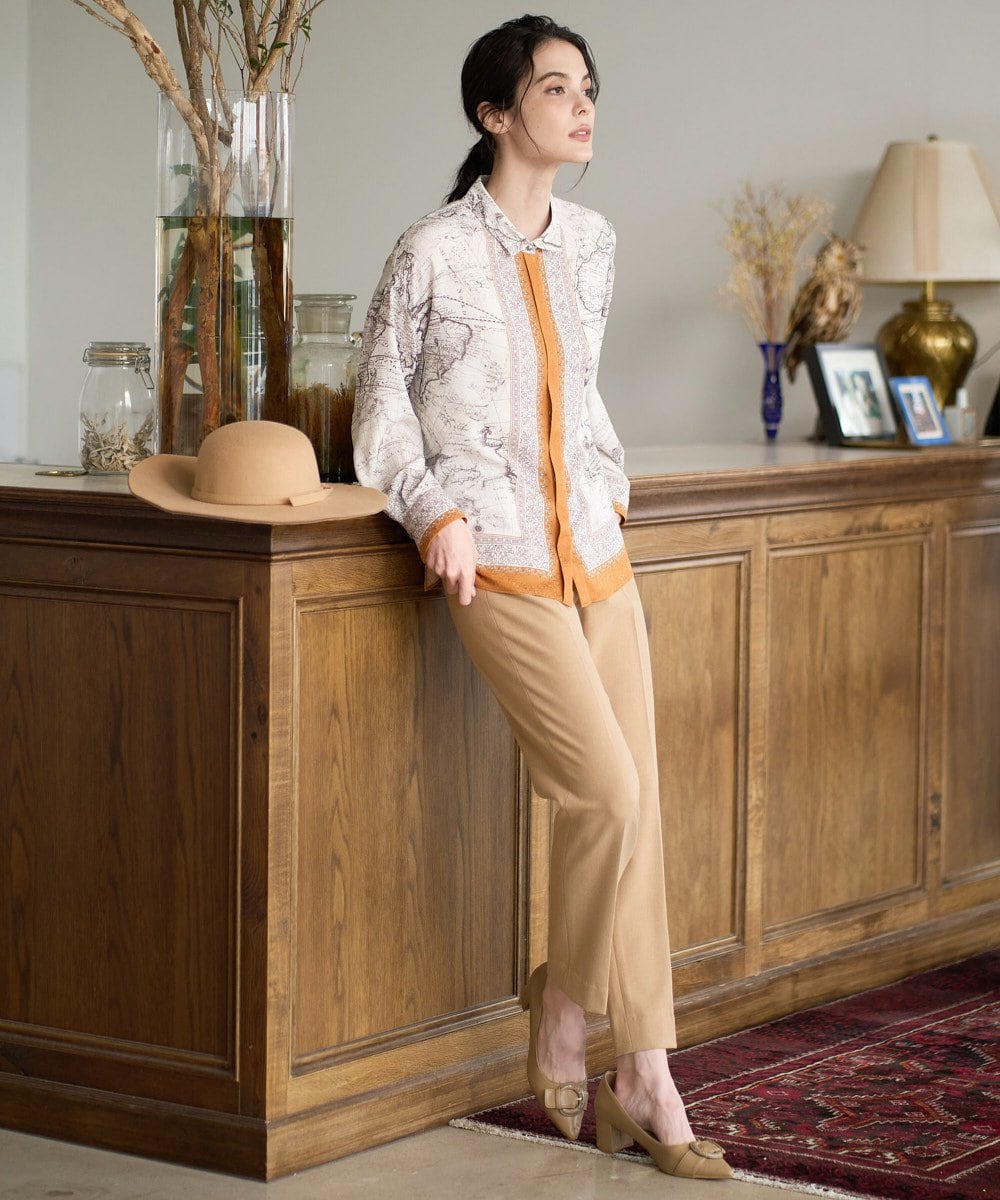 PRBAD32490 CHRISTIAN AUJARD(クリスチャン・オジャール) アートプリント長袖ブラウス ベージュ×オレンジ