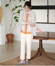 PRBAD32490 CHRISTIAN AUJARD(クリスチャン・オジャール) アートプリント長袖ブラウス ベージュ×オレンジ