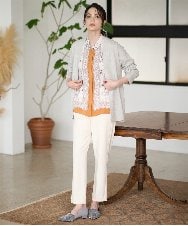 PRBAD32490 CHRISTIAN AUJARD(クリスチャン・オジャール) アートプリント長袖ブラウス ベージュ×オレンジ